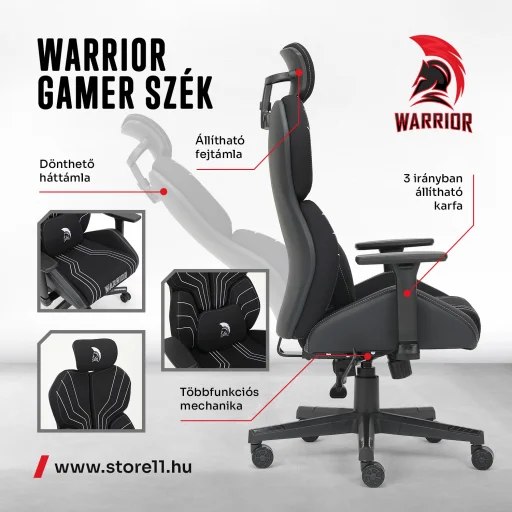 Warrior gamer szövet szék fekete-fehér (MC196-3-1) - 4