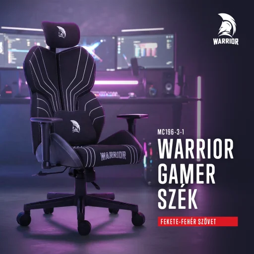 Warrior gamer szövet szék fekete-fehér (MC196-3-1) - 2