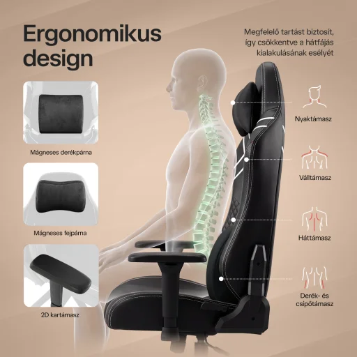 Gamer szék fekete-fehér WARRIOR (RL-552) - 7