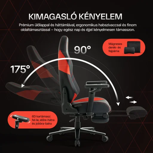 Gamer szék fekete-piros, lábtartóval Warrior (RL-511O) - 6