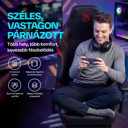 Gamer szék fekete-piros, lábtartóval Warrior (RL-511O) - 7