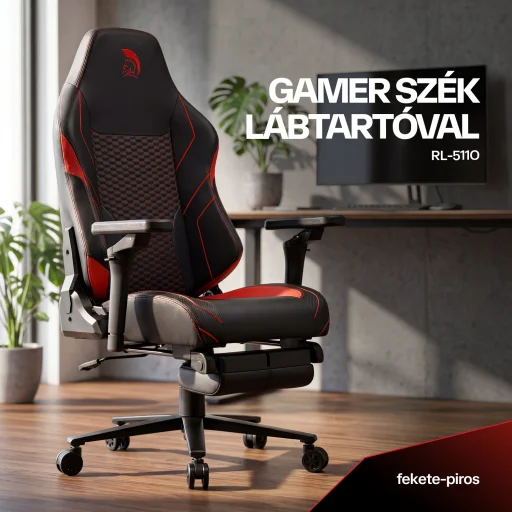 Gamer szék fekete-piros, lábtartóval Warrior (RL-511O) - 2