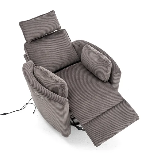 Elektromos, dönthető relax fotel, forgó és hinta funkcióval, barna kordbársony szövet - 2