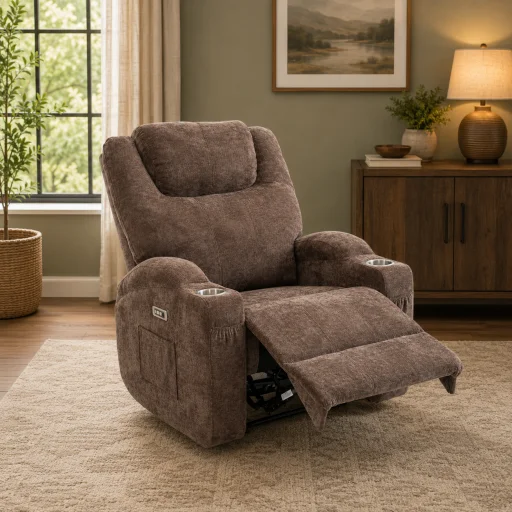 Elektromos relax fekvőfotel, barna zsenília szövet (JN-D8116C51 BROWN) - 2