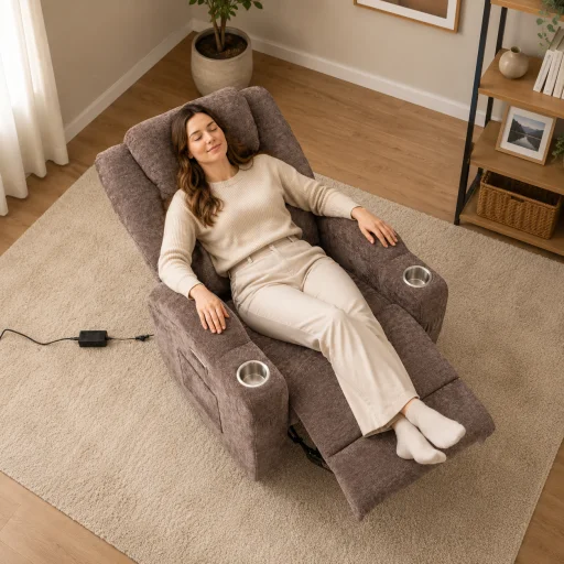 Elektromos relax fekvőfotel, barna zsenília szövet (JN-D8116C51 BROWN) - 4