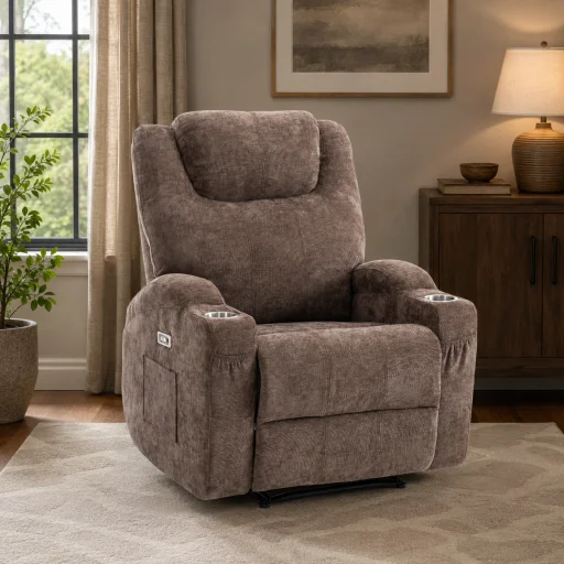 Elektromos relax fekvőfotel, barna zsenília szövet (JN-D8116C51 BROWN) - 1