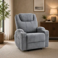 Elektromos relax fekvőfotel, szürke zsenília szövet (JN-D8116C51 GREY)