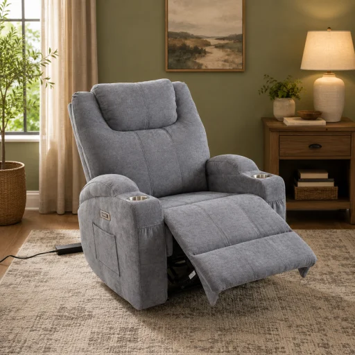 Elektromos relax fekvőfotel, szürke zsenília szövet (JN-D8116C51 GREY) - 2
