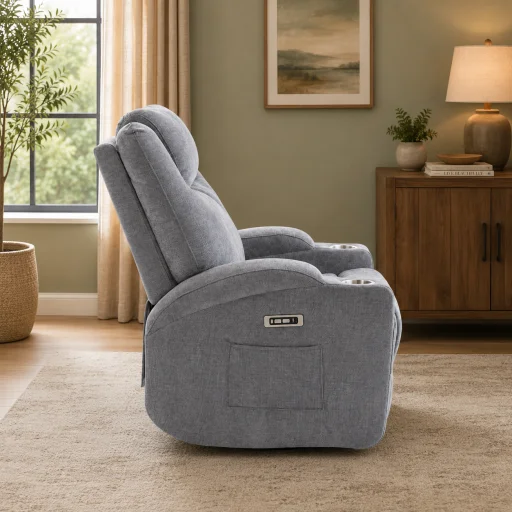 Elektromos relax fekvőfotel, szürke zsenília szövet (JN-D8116C51 GREY) - 3