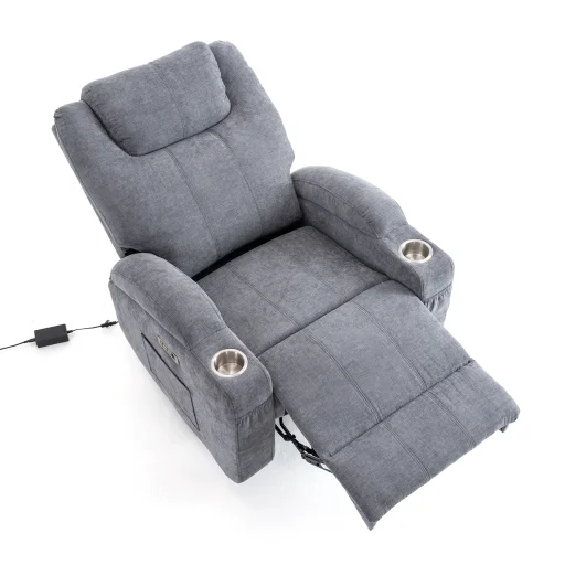 Elektromos relax fekvőfotel, szürke zsenília szövet (JN-D8116C51 GREY) - 5