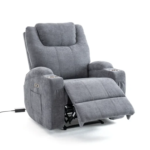 Elektromos relax fekvőfotel, szürke zsenília szövet (JN-D8116C51 GREY) - 6