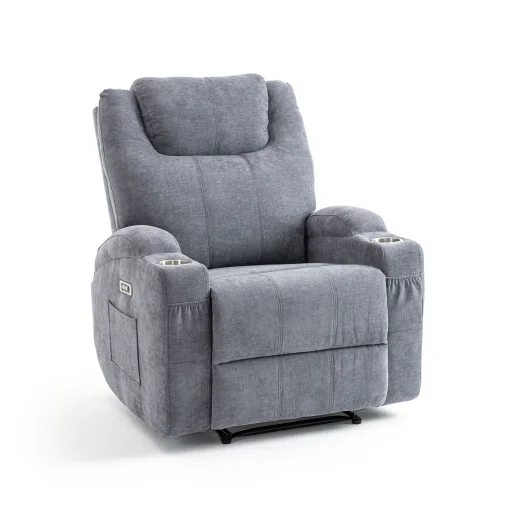 Elektromos relax fekvőfotel, szürke zsenília szövet (JN-D8116C51 GREY) - 7