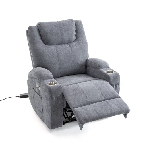 Elektromos relax fekvőfotel, szürke zsenília szövet (JN-D8116C51 GREY) - 8