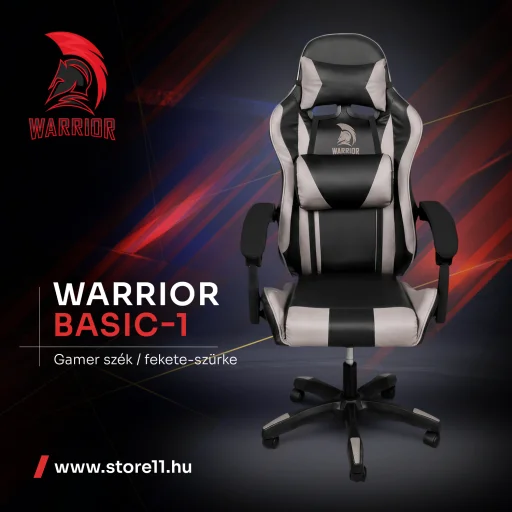 Warrior gamer szék, forgószék fekete-szürke (GAMER-BASIC-1-BLACK-GREY) - 2
