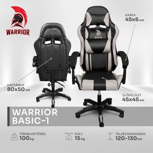 Warrior gamer szék, forgószék fekete-szürke (GAMER-BASIC-1-BLACK-GREY) - 3