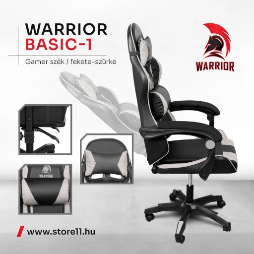 Warrior gamer szék, forgószék fekete-szürke (GAMER-BASIC-1-BLACK-GREY) - 4