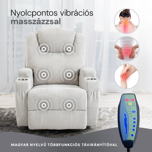 Elektromos relax fekvőfotel 8 pontos rezgőmasszázzsal, fűtés, zsenília szövett bézs - 3