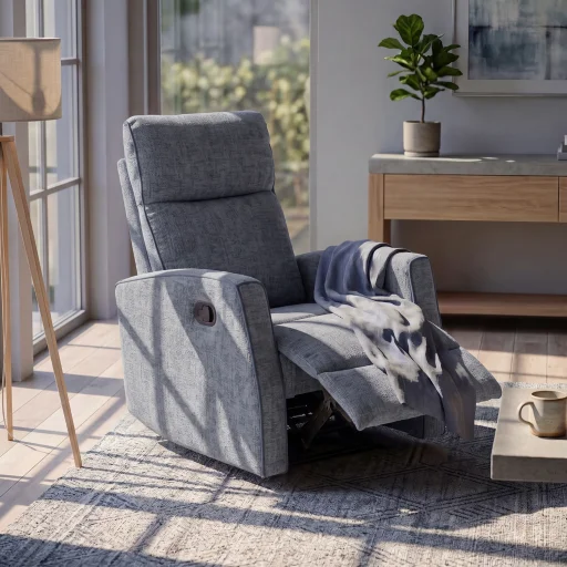 Fekvőfotel, relax fotelágy dönthető háttámlával, lábtartóval szürke zsenília szövet (JN-R8120A51) GREY - 1