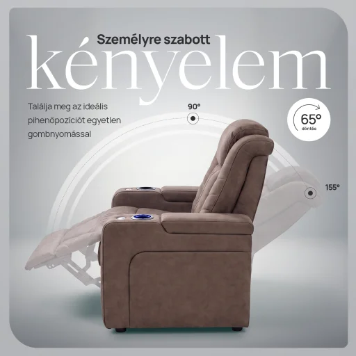Luxus elektromos relax fotel, pohártartóval, világítással bársony barna szövet (L26017-3906) - 4