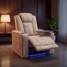Luxus elektromos relax fotel, pohártartóval, világítással bársony homokszürke szövet (L26017-3906)