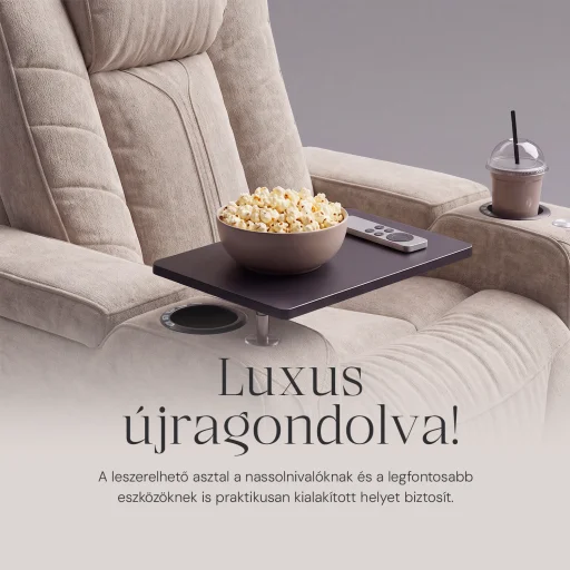 Luxus elektromos relax fotel, pohártartóval, világítással bársony homokszürke szövet (L26017-3906) - 7