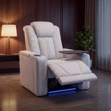 Luxus elektromos relax fotel, pohártartóval, világítással bársony szürke szövet (L26017-3906)