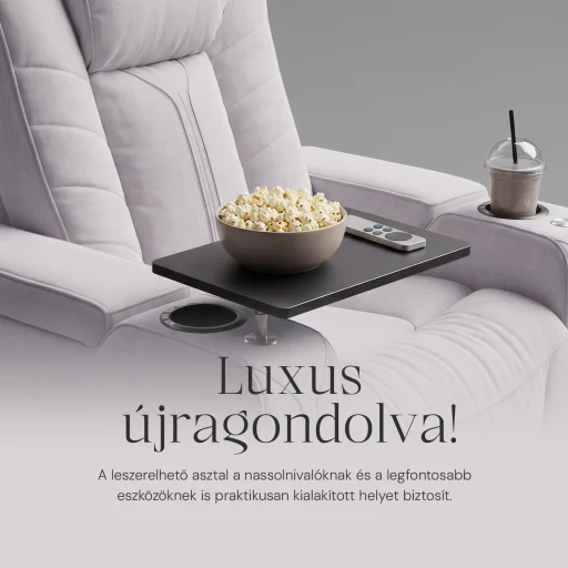 Luxus elektromos relax fotel, pohártartóval, világítással bársony szürke szövet (L26017-3906) - 3