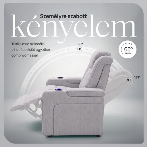 Luxus elektromos relax fotel, pohártartóval, világítással bársony szürke szövet (L26017-3906) - 7