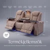 Luxus, háromszemélyes fekvőfotel, relax fotelágy elektromosan dönthető háttámlával, pohártartóval és világítással homokszürke bársony szövet (L26017-7406) thumbnail