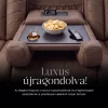 Luxus, háromszemélyes fekvőfotel, relax fotelágy elektromosan dönthető háttámlával, pohártartóval és világítással barna bársony szövet (L26017-7406) thumbnail