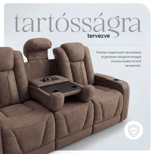 Luxus, háromszemélyes fekvőfotel, relax fotelágy elektromosan dönthető háttámlával, pohártartóval és világítással barna bársony szövet (L26017-7406) - 5