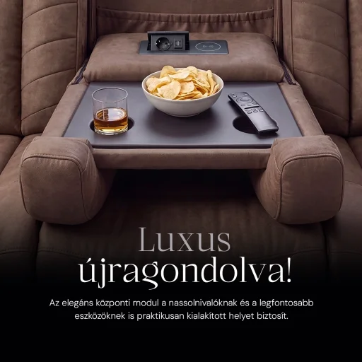 Luxus, háromszemélyes fekvőfotel, relax fotelágy elektromosan dönthető háttámlával, pohártartóval és világítással barna bársony szövet (L26017-7406) - 8