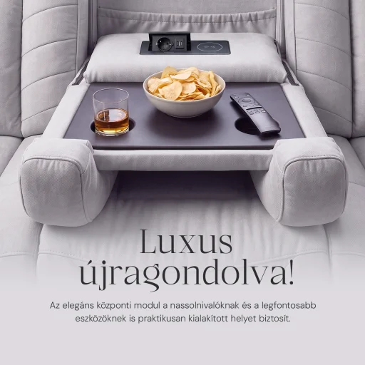 Luxus, háromszemélyes fekvőfotel, relax fotelágy elektromosan dönthető háttámlával, pohártartóval és világítással szürke bársony szövet (L26017-7406) - 6